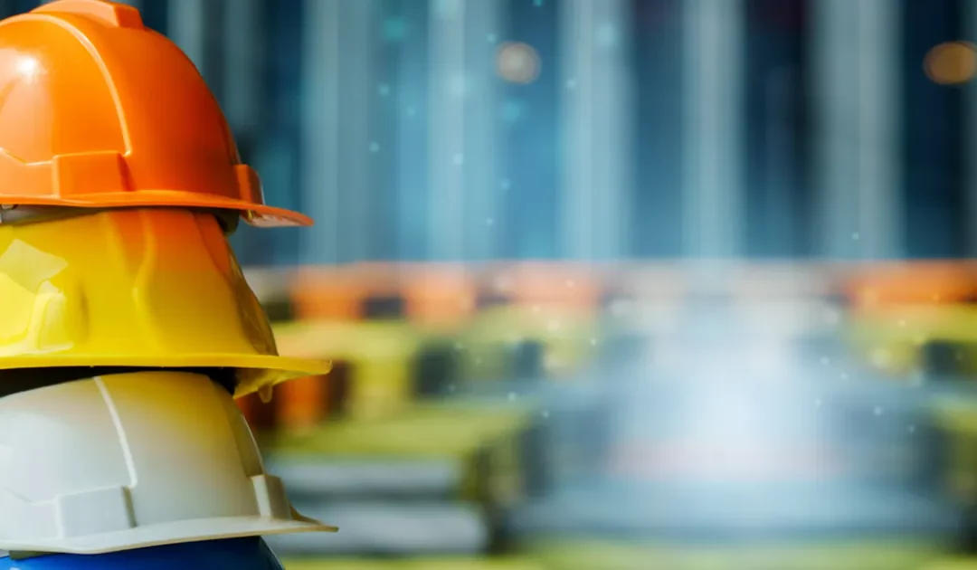hard hats stacked up