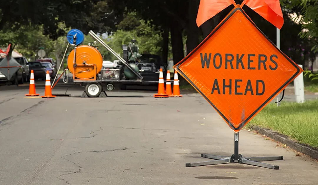 Workers Ahead sign